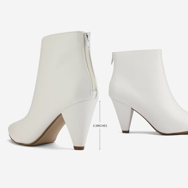 Low Heel Pointed Toe Ankle Booties - WHITE PU - 3